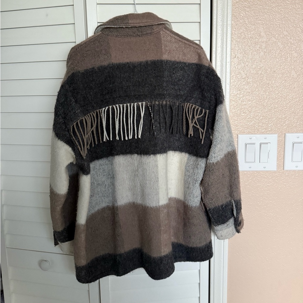 Zara Black and Cream Wool Blend Jacket